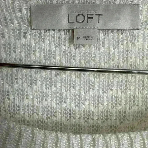 Ann Taylor Loft Womens Sweater Linen Blend Crew neck Scalloped Cream Medium - Picture 5 of 6